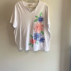 Alfred Dunner White Lace Trim Top